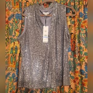 Calvin Klein Silver Sequins Top, Size XL